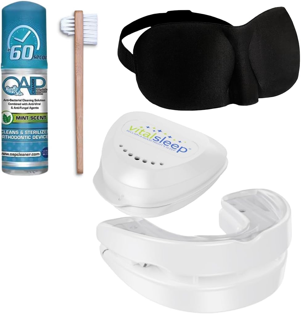 VitalSleep Snoring Mouthpiece, Clear Women's Anti Snore Mouthpiece, Adjustable with Teeth Impressions, Sleep Mask, Mouthpiece Cleaner and Brush