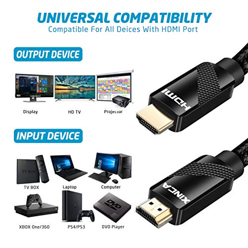 HDMI Cable 15ft 4K 3D 60HZ and ARC(Audio Return Channel),18Gbps Nylon Mesh Outer Layer Braided Cord Male to Male Cable - XINCA