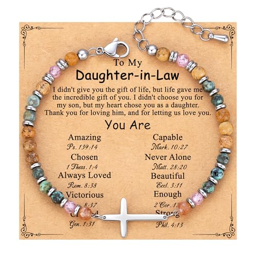 TONY & SANDY Daughter in Law Gifts, Christmas Wedding Birthday Gifts for Daughter in Law, Cross Bracelet for Women, Valentines Mothers Day gift from Mother in Law