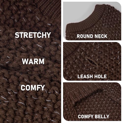 Image of KYEESE Reflective Yarn Dog Sweater for Small Medium Dog Thick Knit Pullover | Reflective for Visibility, Leash Hole for Walk, Stretchy Fit, Lightweight & Warm, Gentle on Sensitive Skin, Winter Daily Wear