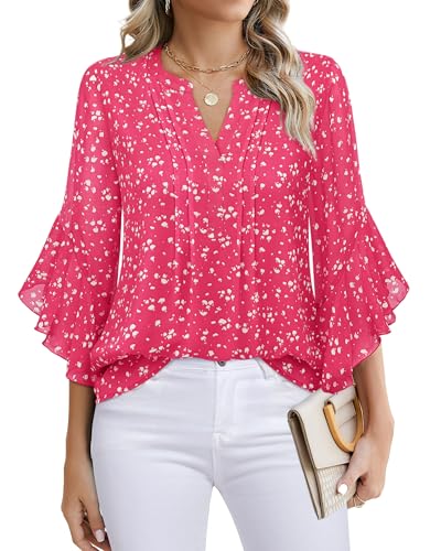 Timeson Women Tops Dressy Casual: 3-4 Sleeve - Spring Outfits for Women 2026 - Ladies Tops and Blouses Work Professional Dress Shirts Fashion Business Office Clothes Fancy High Low Tunic Raspberry M