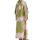 Stllerua Summer Ethnic Printed Maxi Dress for Women Tie Up 3/4 Sleeve Long Flowy Bohemian Beach Party Dresses (Small,A)