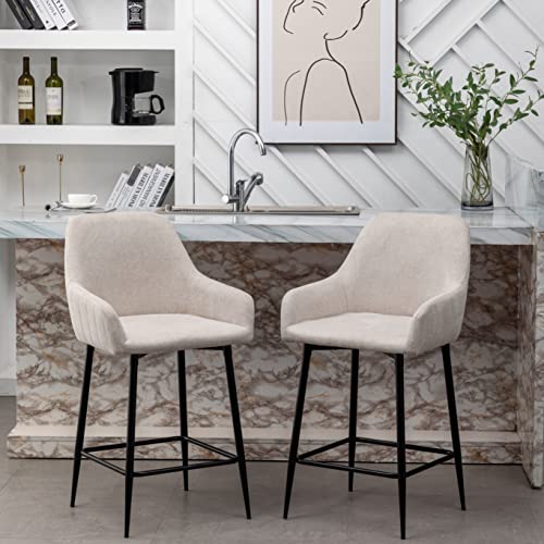Btexpert Set Of 2 Premium Upholstered Dining 25" High Back Stool Bar Chairs, Beige Fabric Barstools #TOP7