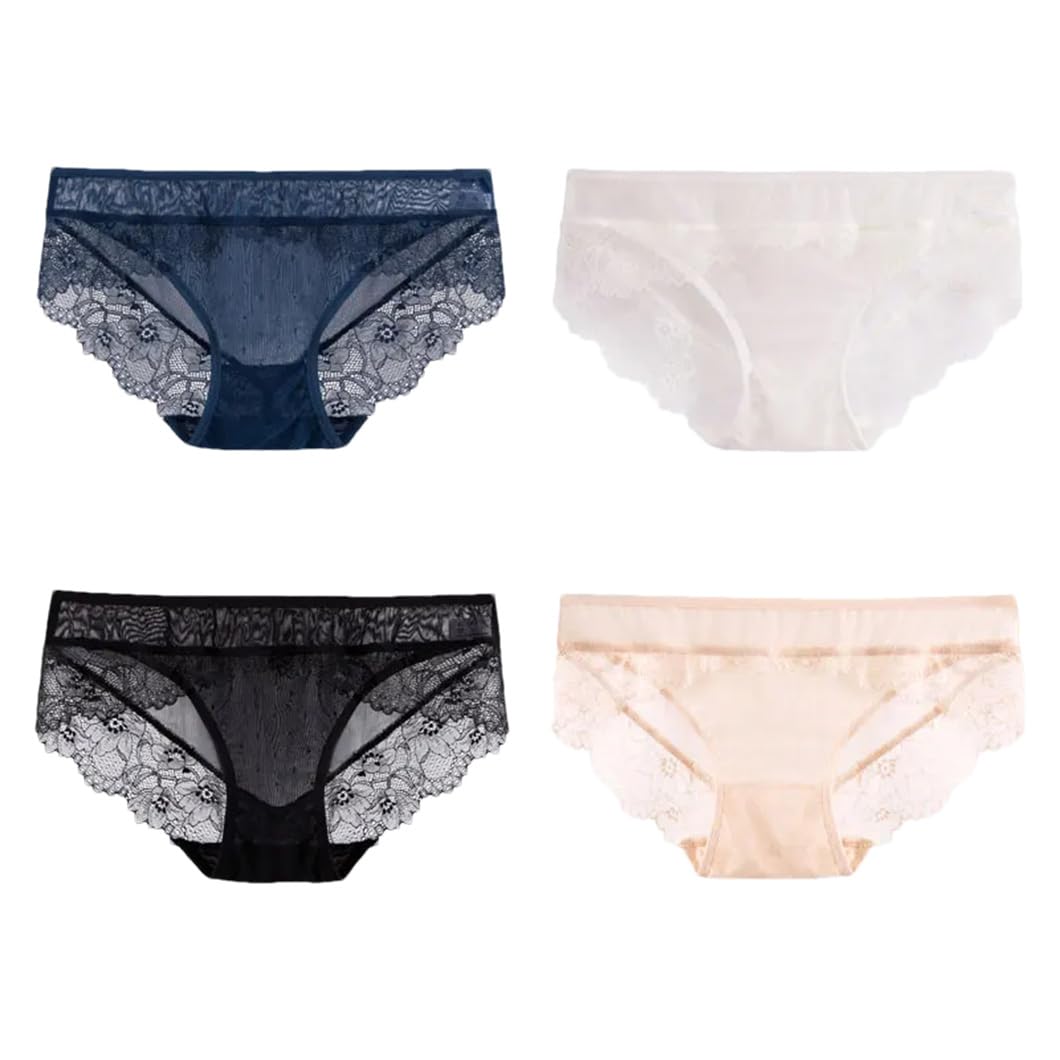Panties for Women 4 Pack Silk Lining Women Panties Sexy Lace Underwear Panties Lingerie Intimates