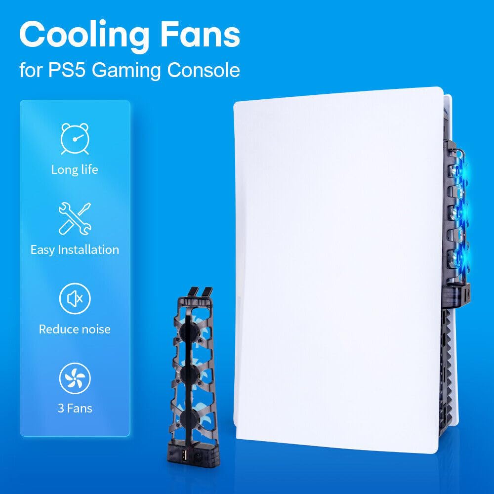 Ventole di raffreddamento PS5, ventola di raffreddamento silenziosa migliorata con velocità regolabile, ventola di raffreddamento USB per console di gioco, con porta USB 3.0 per dischi e