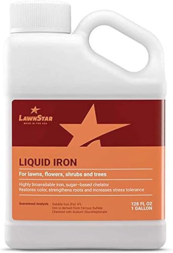 LawnStar Hierro líquido quelado 1 galón para plantas multiusos adecuado para césped flores arbustos árboles trata la deficiencia de hierro el daño