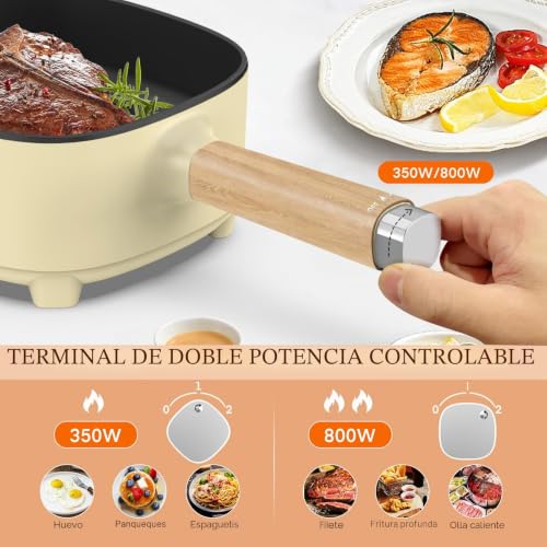 Miniatura 2 de Audecook - Olla Eléctrica De 2 Litros, De Cerámica Antiadherente De 8 Pulgadas, Sartén Eléctrica Multifunción Para Recámara, Hogar, Oficina, Viajes, Hotel, Con Doble Ajuste De Potencia Beige