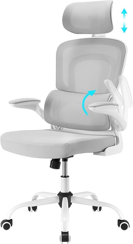 Ergonomická kancelárska stolička Farini s kolieskami, výškovo nastaviteľné manažérske kreslo s opierkou hlavy, počítačová stolička do domácej pracovne, šedo-biela