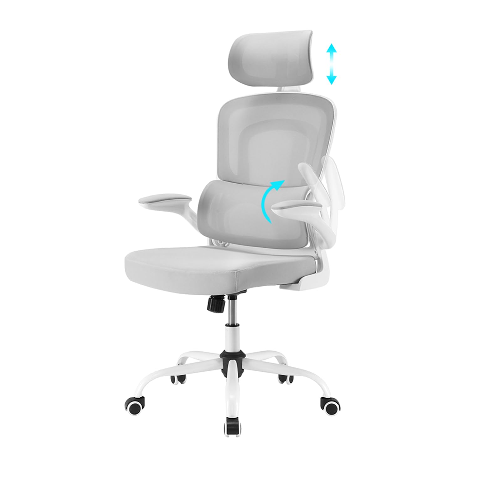 Farini Ergonomic Chair Office Computer Chair with Wheels Desk for Comfortable Home Office Height Adjustable Executive Chair Office Chair with Headrest, Grey White