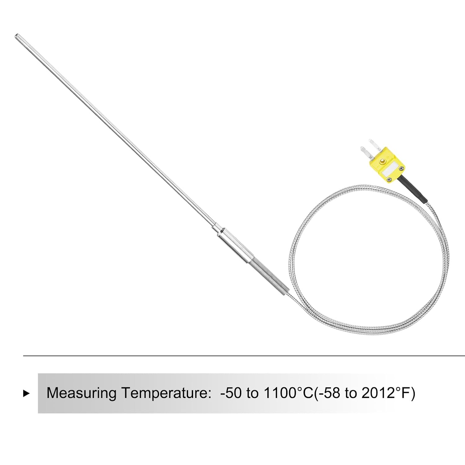 MECCANIXITY K Type Thermocouple with Plug, Meter Temperature Sensor Probe -50 to 1100°C(-58 to 2012°F) Stainless Steel, 5x200mm 3.3ft Wire