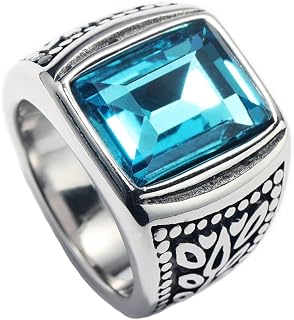 Men's Stainless Steel Vintage Cubic Zirconia Signet Ring Black Red Green Emerald Color Square Stone Ring