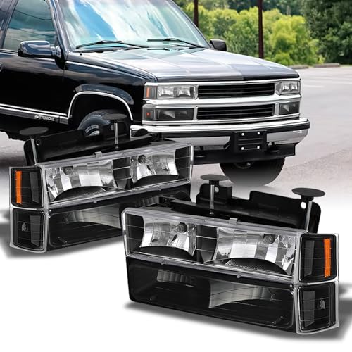 AKKON - For 1994-1998 Chevy C/K 1500/2500/3500 Tahoe Suburban Full Size C10 Black Headlights Left+Right Headlamp