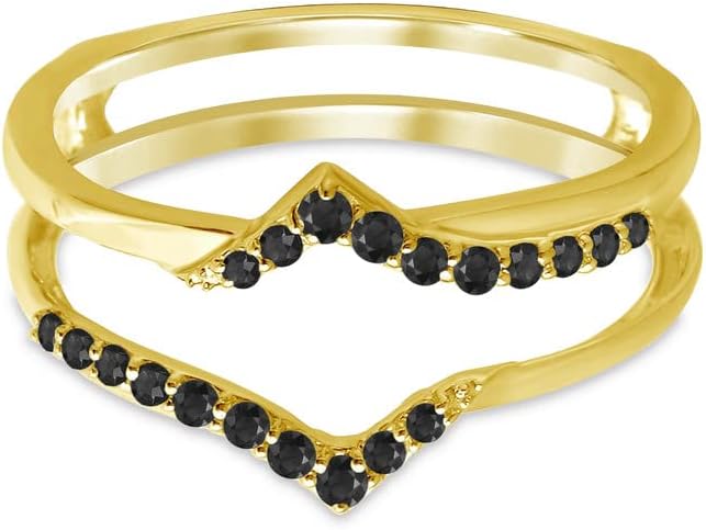 Round Cut Black Diamond Wedding Enhancer Guard Band for Women, 14K Gold Finish 925 Silver Ladies Diamond Enhancer Wrap Ring