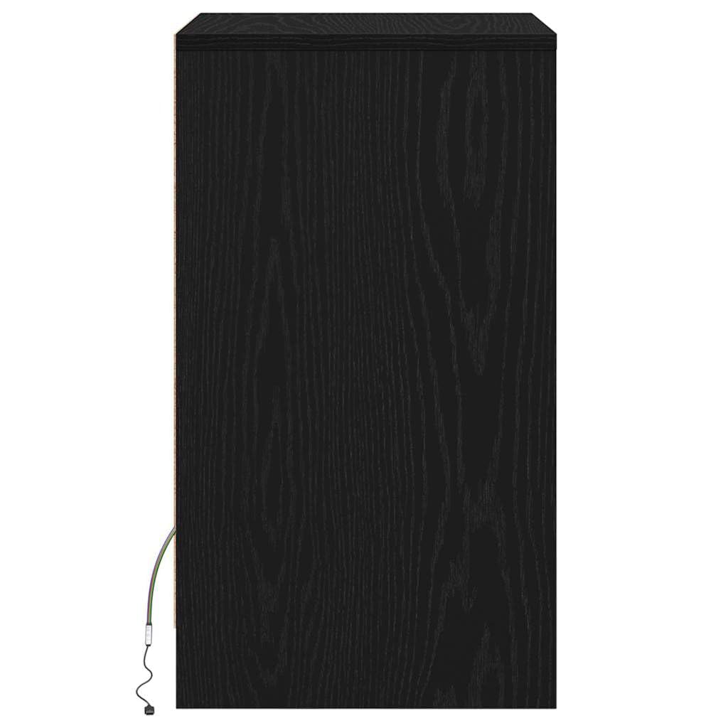 LED Nachttisch 2 Stück Schwarz Eichen-Optik 38 x 34 x 61 cm mit Schubladen und Stauraum, Holzwerkstoff Nachtschrank für Schlafzimmer, Wohnzimmer, Kinderzimmer, USB LED-Lichterketten