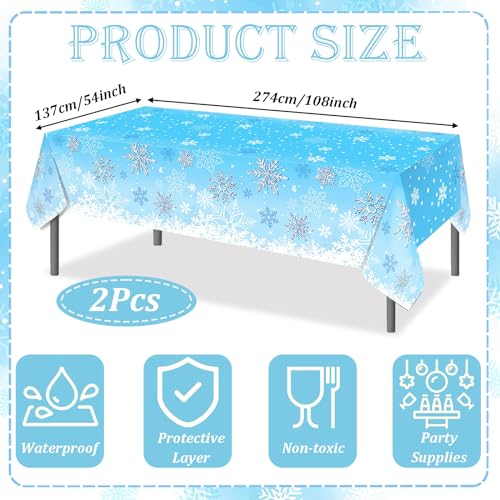 POPOYU 54 x 108 Inch Snowflake Table Cloth Decorative Frozen Table Cloth for Birthday Party Decoration Birthday Party Decoration - Image 2