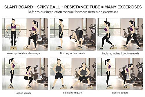 Slant Board Calf Stretcher Ankle Stretcher Calf Stretch Wedge Adjustable Incline Board Achilles Stretcher Non Slip With Spiky Massage Ball And Stretch Resistance Tube For Plantar Fasciitis Exercise #TOP6