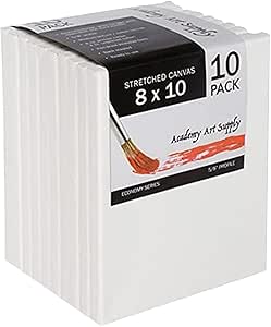 Academy Art Supply 8 x 10 Inch Stretched Canvas Value Pack of 10