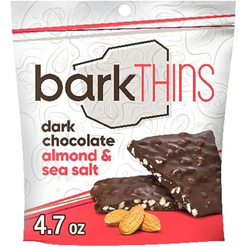 barkTHINS Dark Chocolate, Almond and Sea Salt Snacking Chocolate Bags, 4.7 oz (6 Count) Cover