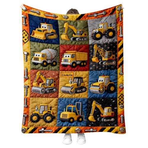 Construction Machines - Personalized Kid Blanket, Construction Vehicle Gifts for