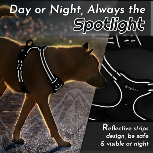 Eagloo Hundegeschirr Grosse Hunde, Anti Zug Hundegeschirr mit Reflexstreifen und Kontrolle, Verstellbar und Einstellbar Geschirr Hund Groß, Brustgeschirr für Labrador, Schwarz, L