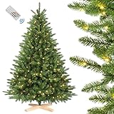 SHareconn Árbol de Navidad Artificial 210cm Pre-Iluminado con 400 Luces RGB Multicolor y Mando a Distancia, 1381 Puntas de Ramas con Base de Madera Cruzada Estable, Decoración para Fiestas en Hogar