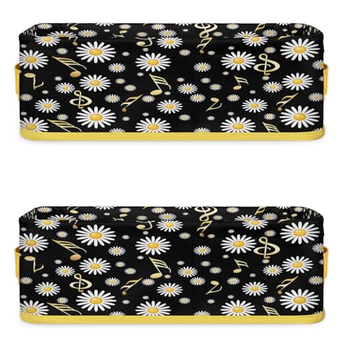 Daisy Gold Musical Notes Bathroom Storage Basket Waterproof Foldable Storage Bins with Handles Decorative Toilet Paper Storage Basket for Organizing for House Bathroom Toiletries