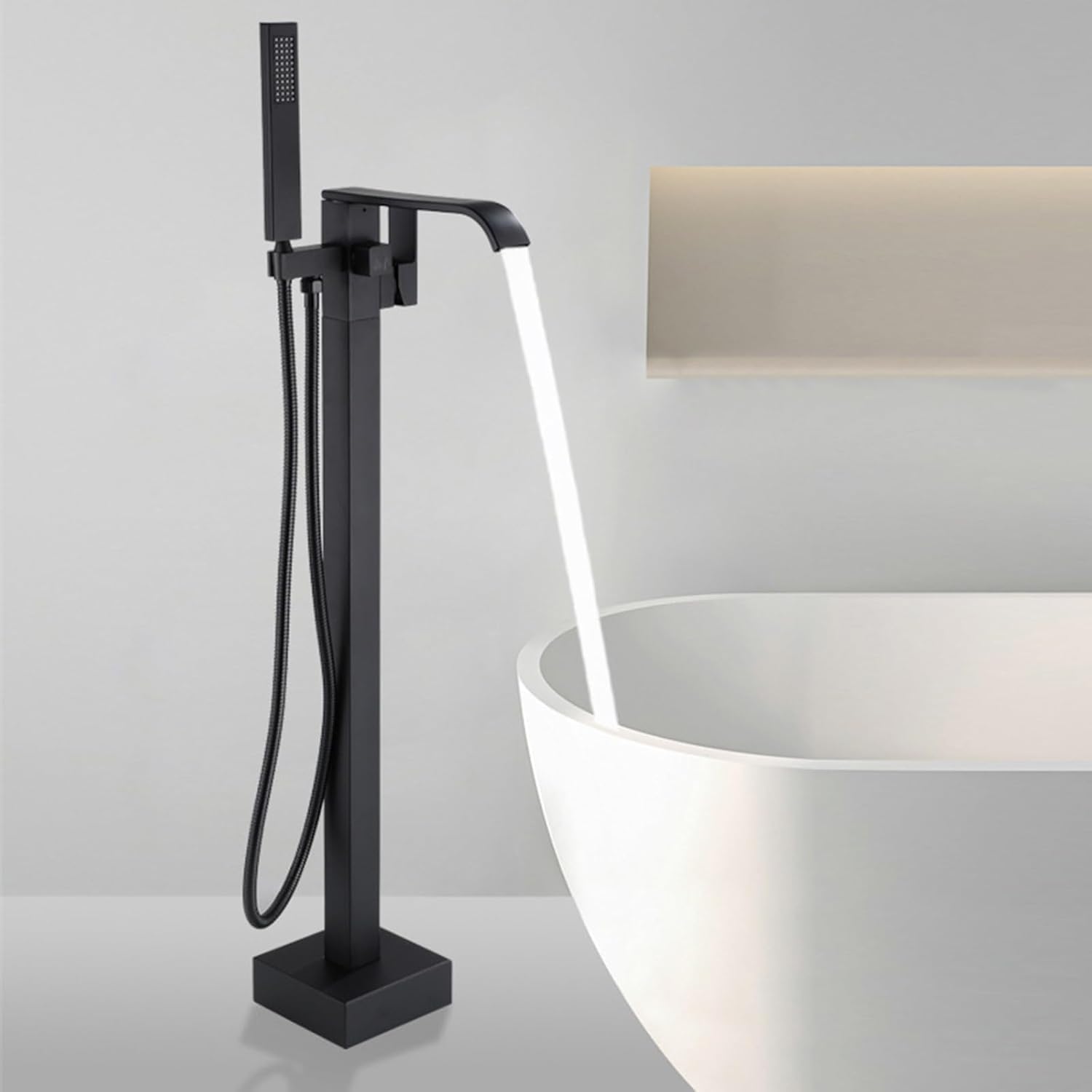 KUNYOS Floor-standing faucet Bathtub faucet Waterfall Single lever mixer Bathtub faucet Shower faucet Bathtub faucet with hand shower 360° swivel