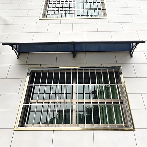 Marquesina de Puerta Toldos Empalmados para Ventanas, Cubierta para Puerta De Unidad De Aire Acondicionado Exterior, Policarbonato Gris y Soporte De Aluminio Negro(100x200cm/39.4x78.7in)