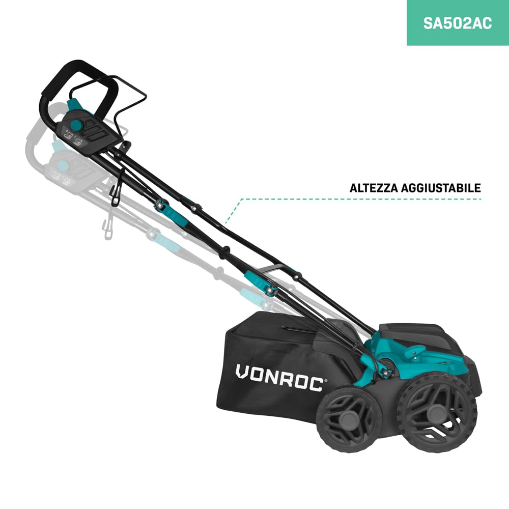 VONROC Arieggiatore Scarificatore 1300W Rullo Scarificatore Aeratore Cassetta Raccogli Sfalci 35L