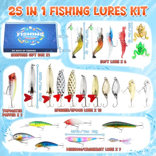 25 in 1 Fishing Lures Kit, Surprise Fishing Bait Set with Poppers, Minnows, Crankbait, Frogs & Shrimp, Freshwater Fish Tackle Gear Gifts for Men Father Husband — view 2
