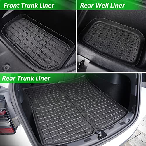 Drcarnow® For Tesla Model Y Floor Mats 2023 2022 2021 For Model Y Trunk Mat, All Weather Protection Waterproof Frunk Cargo Mat Floor Liners Accessories Full Complete Set #TOP4