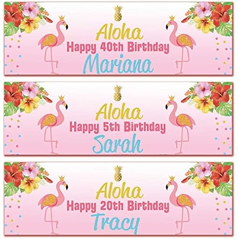 Personalised Flamingo Flower Birthday Banners Cover