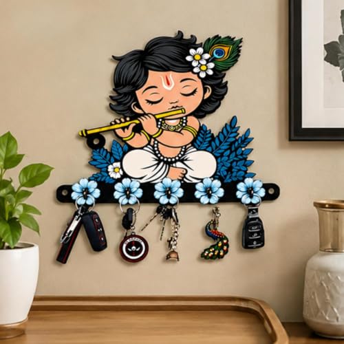 Image of Webelkart Premium Cute Krishna Key Holder for Home /Office Decor /Key Hanger for Wall Decor,Decorative Item for Home (Sky-1)