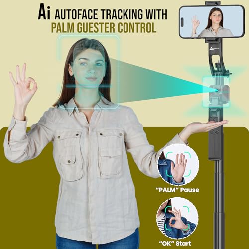 Image of WeCool AI-Powered Auto Face Tracking Selfie Stick with Quadripod,Extendable Upto 64 inch,Detachable Mobile Holder,Compatible with GoPro,Camera and with iPhones