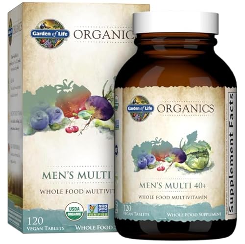Garden Life's Organics Whole Food Multivitamin for Men 40+, Vegan Mens Multi for Health & Well-being Certified Organic Whole Food Vitamins & Minerals for Men Over 40 Mens Vitamins, 120 Tablets