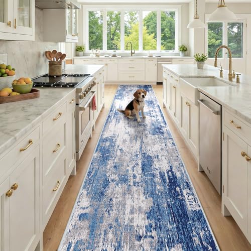 RELEANY Washable Runner 2'6"x12' Abstract Area Rug for Hallway Blue Gray
