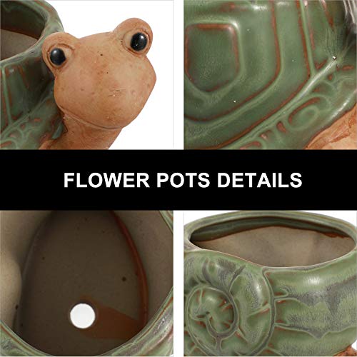 DOITOOL 2Pcs Cerâmica Vaso Com Furo de Drenagem Rústico Tartaruga Caracol Dos Desenhos Animados Anim