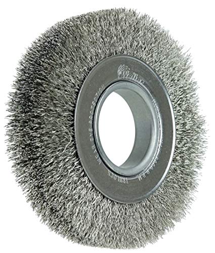 Image of Weiler 06450 6 inch Medium Face Crimped Wire Wheel , .0118 inch Stainless Steel Fill, 2 inch Arbor Hole, Made in The USA