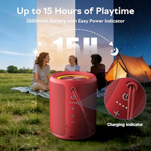 Image of Portable Bluetooth Speaker, IPX7 Waterproof Wireless Speaker with 20W Loud Stereo Sound, 15H Playtime & Beat-Synced RGB Light, Small Outdoor Speaker for Shower, Pool, Beach,Hiking,Gifts(Red)