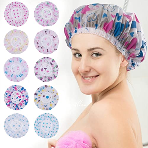 Image of Waterproof Shower Cap Dot Plastic Shower Caps Waterproof Reusable Large Elastic Bath Hair Cap Suitable For Women's Spa Hair Salon Family Hotel Travel (pic 12)