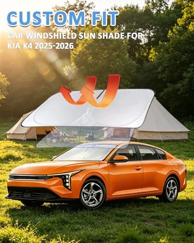 Image of Windshield Sun Shade for Kia K4 2025 2026 Window Sunshade | Custom-Fit K4 Sun Visor Protector 99% UV Block Heat Sun Shield Accessories