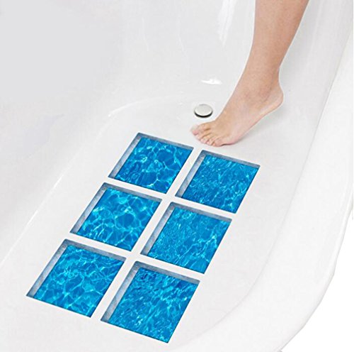 erioctry 6PCS/1Set 15x15cm Waterproof 3D Cool Summer Series Non Slip Bath Tub Tattoos Tub Stickers Tub Decals Anti-Skid Wall Sticker Pads for Bath Tub Pools Supplies (Blue)