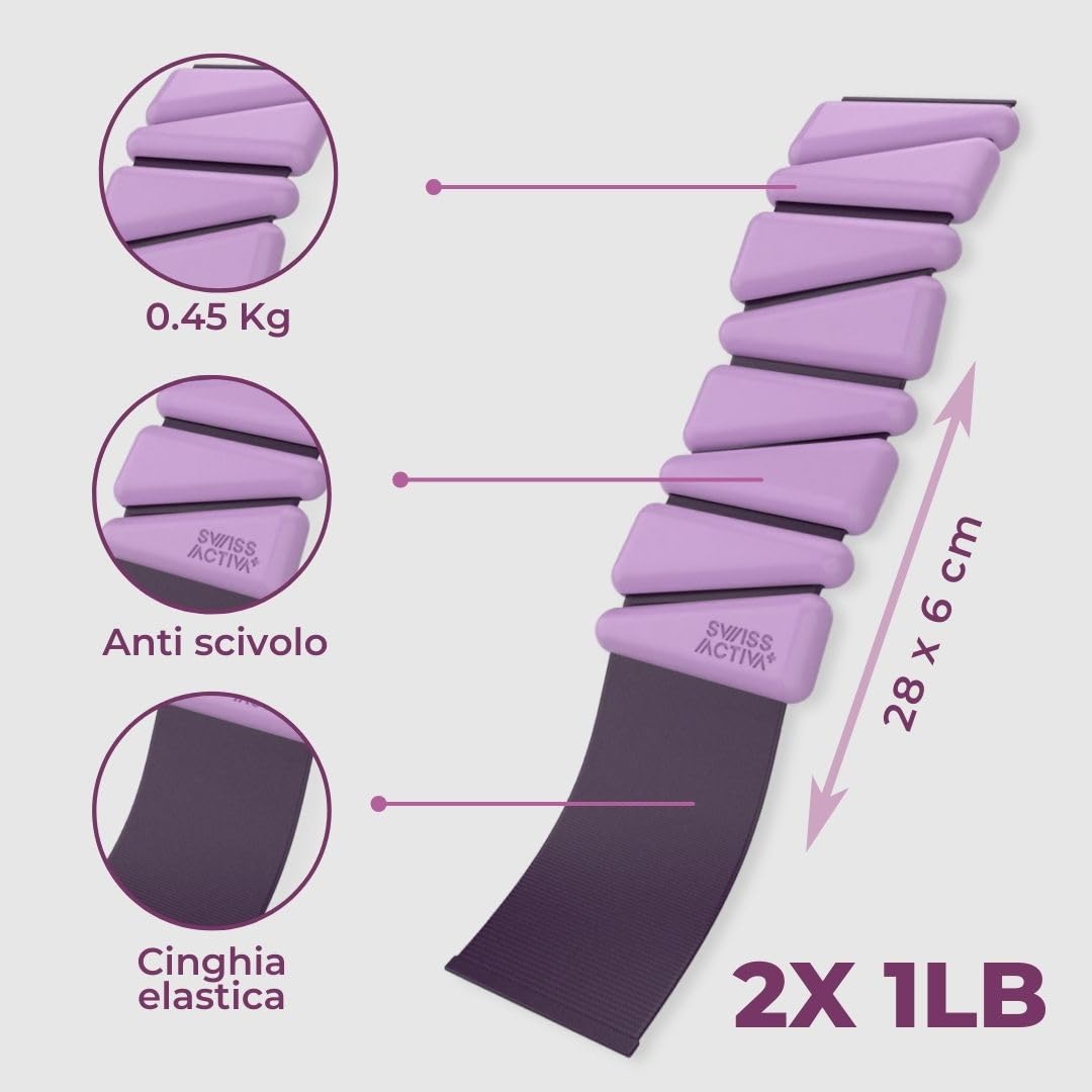 Swiss Activa+ set di 2 pesi da 1 libbra per polso e caviglia, set di pesi regolabili per le donne - Cardio, attrezzi per l'allenamento della forza, attrezzi per il pilates per l'allenamento a casa.