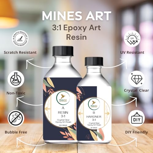 Image of Mines Art Resin Art Kit with Moulds - Complete Resin Jewellery Making Kit for Keychains & Earrings - 200g 3:1 Epoxy Resin, 3 Glitter Colors, 3 Mica, 2 Pigments, Gold & Silver Flakes & More - (MRA - 123)