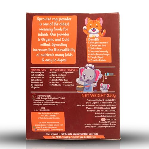 Image of Dhatu Organics Sprouted Ragi Porridge Mix 250g, Certified Organic, No Added Sugar or Salt, Preservative-Free