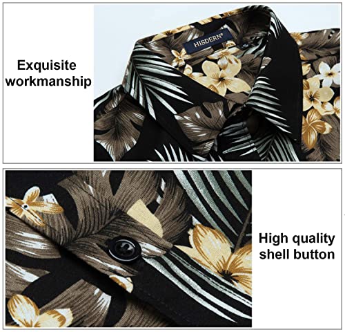 HISDERN Mens Button Down Hawaiian Shirts Black Summer Casual Tropical Floral Aloha Shirt Short Sleeve Vacation Palm Leaf Hawaii Beach Dress Shirt - Image 4