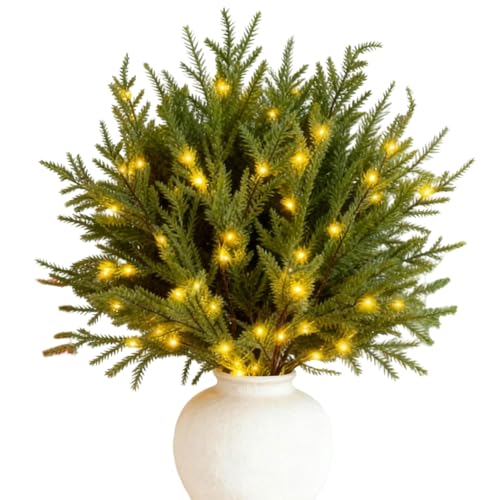 Ramas de Navidad con Luces, decoración de vegetación, Ramas de Pino iluminadas de Navidad, para Familiares, Amigos, hogar, reuniones, Celebraciones, Interiores y Exteriores