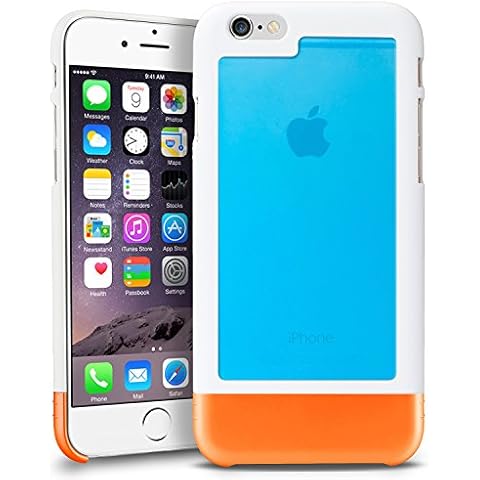 INSTEN TriTone Slim Hard Case Cover with Fingerprint Free for Apple iPhone 6 - Retail Packaging - White/Clear Blue/Orange Cover