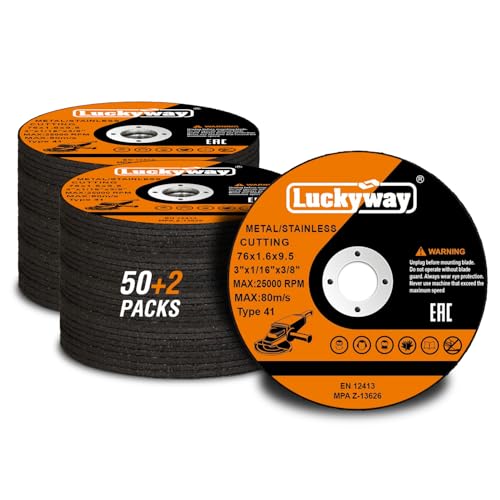 Luckyway 3 Inch Cut Off Wheels 3 x1/16 x3/8 Cutting Wheel Metal & Stainless Steel Cutting Disc for Die Grinder - 52 Pack