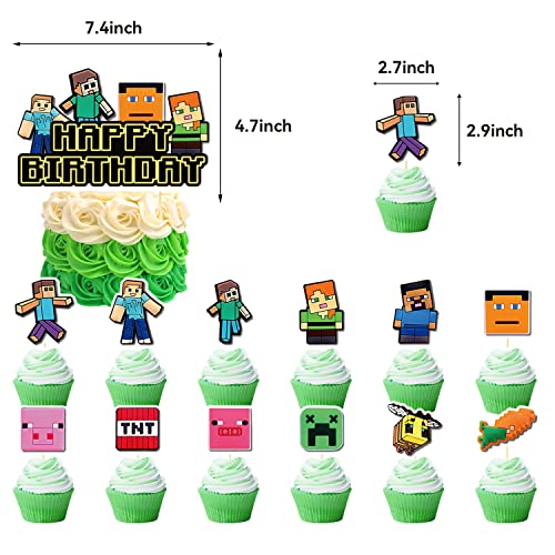 25Pcs Cupcake Toppers, Game Happy Birthday Cupcake Toppers For Adults Teen Boy Birthday Party Decorations Supplies #TOP1